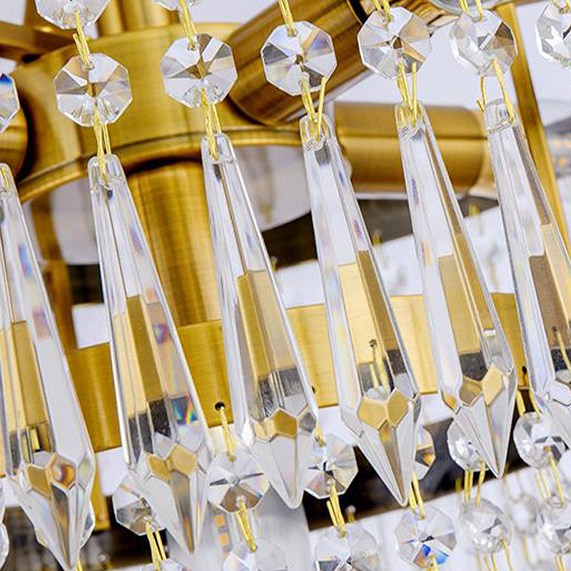 Plafonnier semi-encastré en cristal à 2 couches avec 6 ampoules - Coupe moderniste, finition laiton brossé