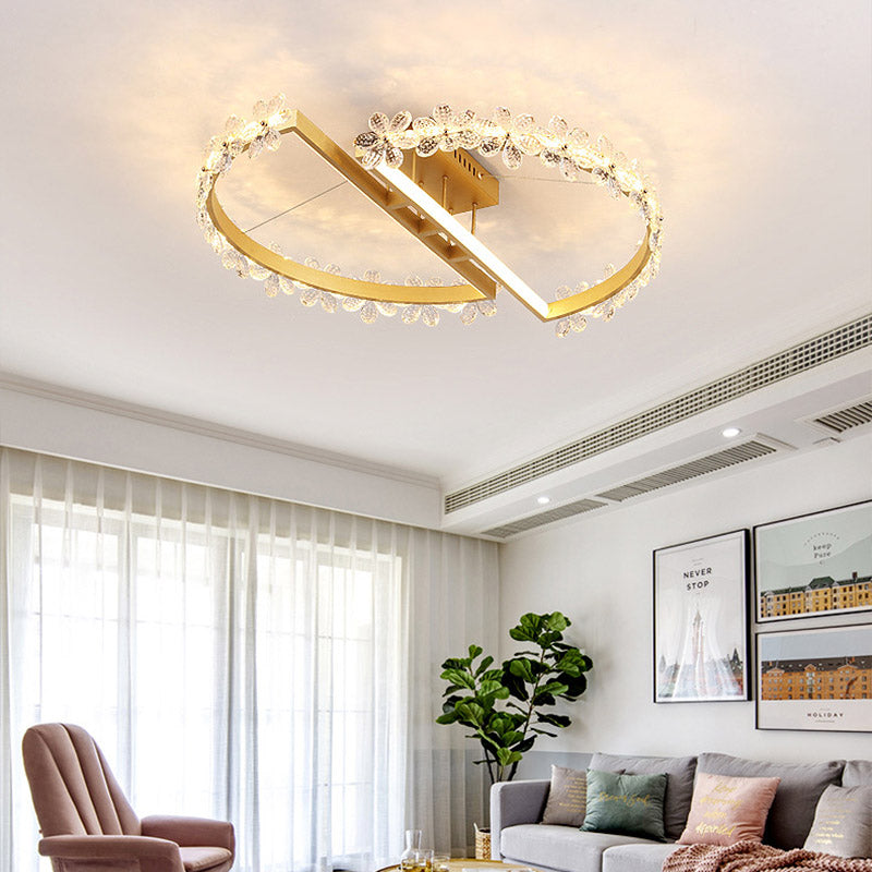 19.5/29 Petal Crystal Led Ceiling Mounted Fixture - Gold Flush Mount Lighting In Warm/White/3 Color