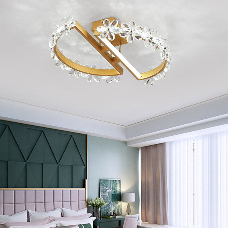 Plafonnier LED en cristal à pétales de 19,5"/29" - Éclairage encastré doré en lumière chaude/blanche/3 couleurs