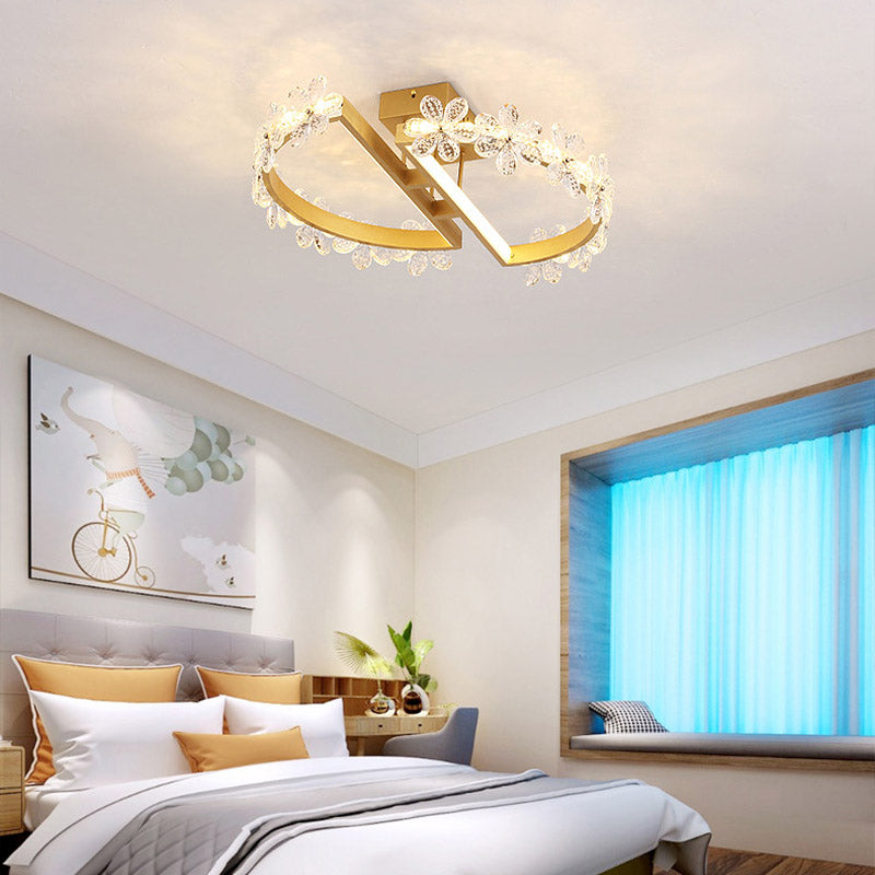 Plafonnier LED en cristal à pétales de 19,5"/29" - Éclairage encastré doré en lumière chaude/blanche/3 couleurs