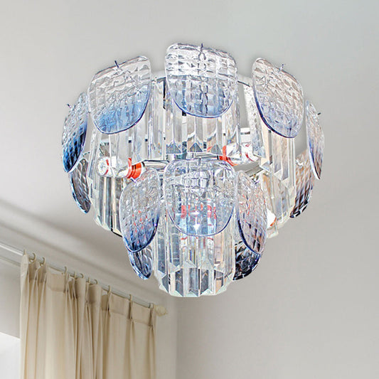 Modern Clear Faceted Crystal Tiered Hanging Light Kit with Light Blue Pendant Chandelier (5/10 Lights)