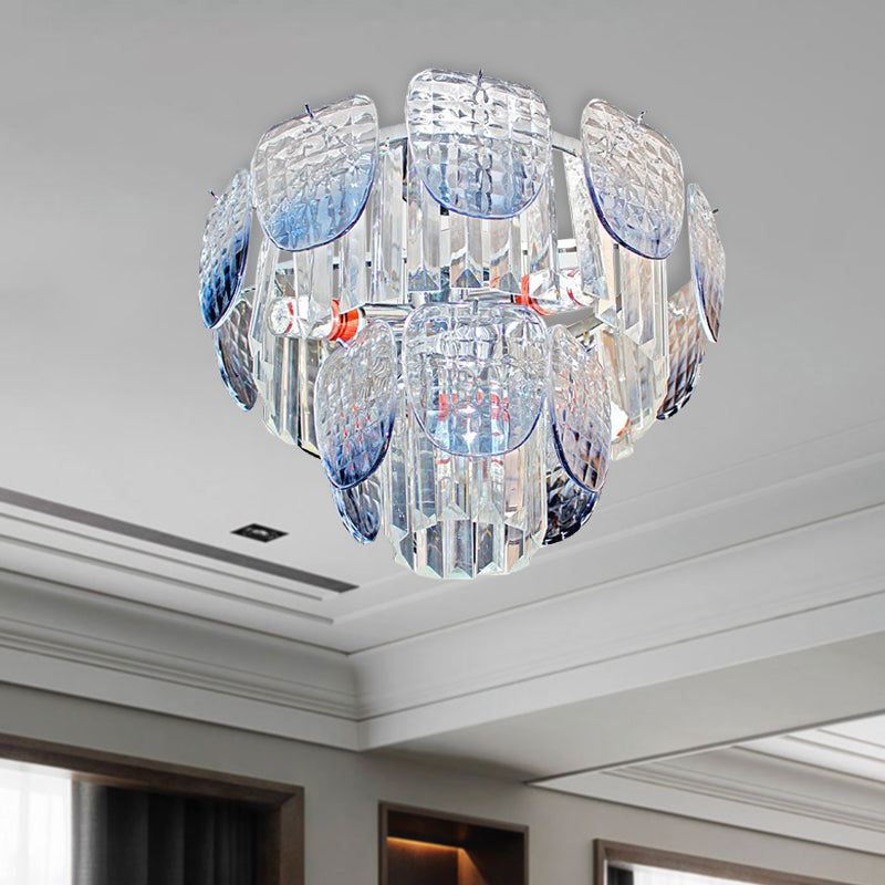 Modern Clear Faceted Crystal Tiered Hanging Light Kit with Light Blue Pendant Chandelier (5/10 Lights)