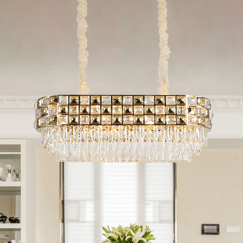 Lustre en cristal doré moderne - Luminaire suspendu ovale à 10 têtes