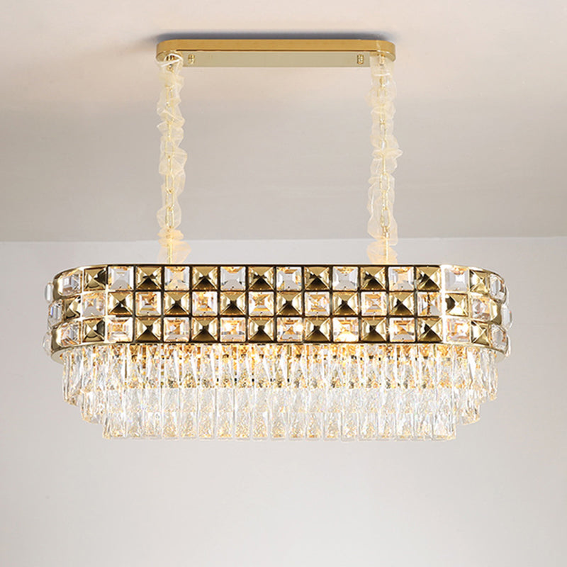 Lustre en cristal doré moderne - Luminaire suspendu ovale à 10 têtes