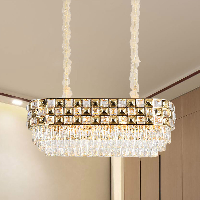 Lustre en cristal doré moderne - Luminaire suspendu ovale à 10 têtes