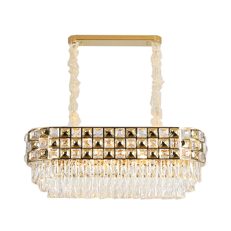 Modern Faceted Crystal Chandelier With 10 Gold Heads - Oval Suspension Lighting