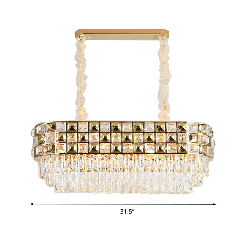 Lustre en cristal doré moderne - Luminaire suspendu ovale à 10 têtes