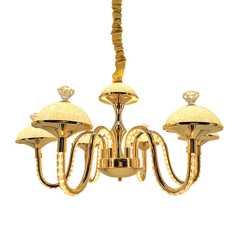 Lustre suspendu en cristal K9 avec lumière LED dorée - Forme de bol moderniste et abat-jour en verre dépoli