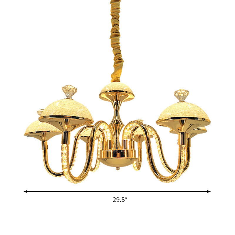 Lustre suspendu en cristal K9 avec lumière LED dorée - Forme de bol moderniste et abat-jour en verre dépoli