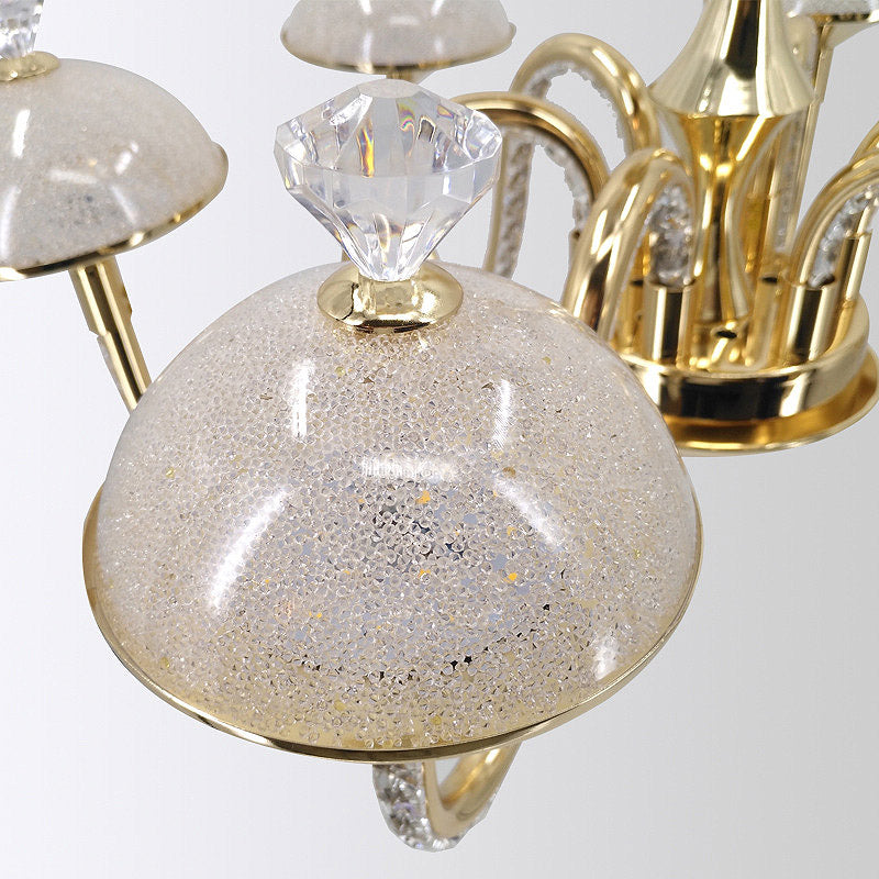 Lustre suspendu en cristal K9 avec lumière LED dorée - Forme de bol moderniste et abat-jour en verre dépoli