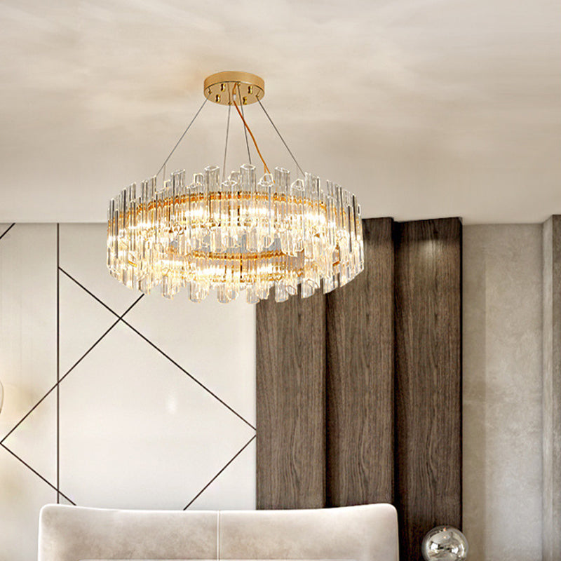 Modern Clear Crystal Drum Chandelier - Elegant 8/12 Light Gold LED Ceiling Lamp - Ideal for Living Room Styling