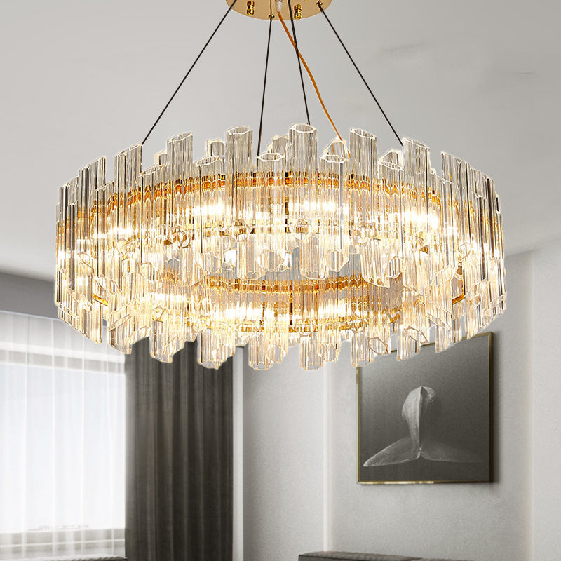 Modern Clear Crystal Drum Chandelier - Elegant 8/12 Light Gold LED Ceiling Lamp - Ideal for Living Room Styling