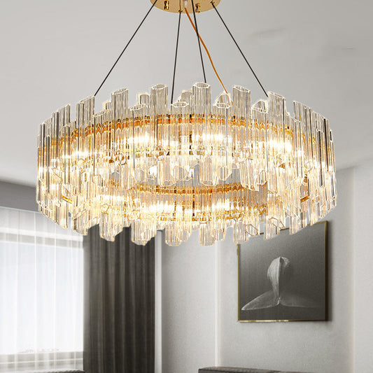 Modern Clear Crystal Drum Chandelier - Elegant 8/12 Light Gold LED Ceiling Lamp - Ideal for Living Room Styling