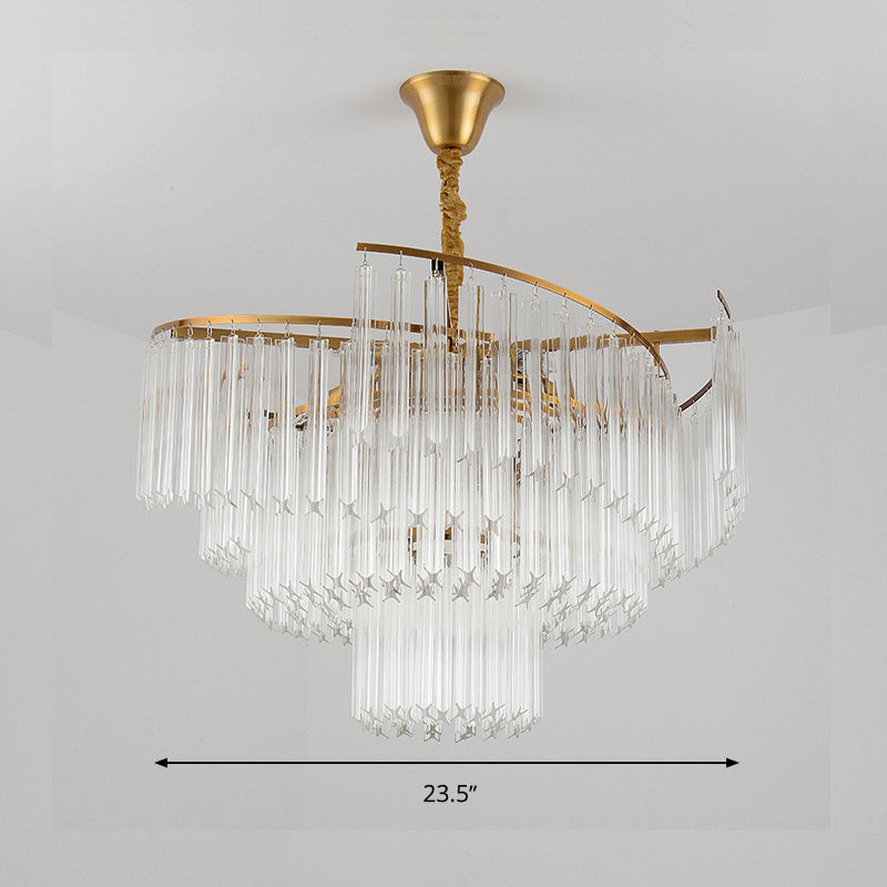 Golden Tiered Crystal Rod Chandelier: 8-Bulb LED Pendant Light for Living Room