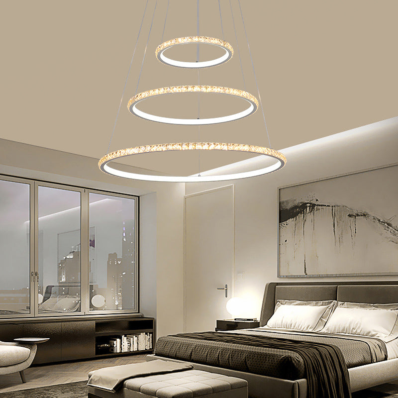 Modern Crystal LED Gold 3-Tier Chandelier Light Fixture with Dual Color Options