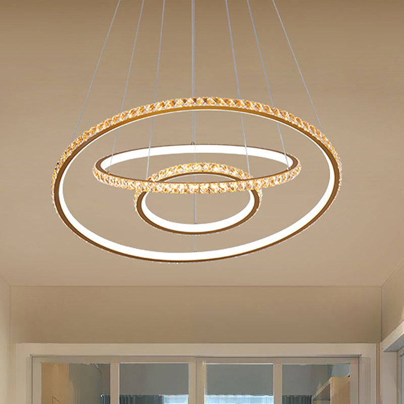 Modern Crystal LED Gold 3-Tier Chandelier Light Fixture with Dual Color Options