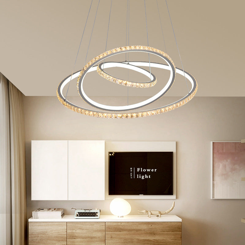 Modern Crystal LED Gold 3-Tier Chandelier Light Fixture with Dual Color Options