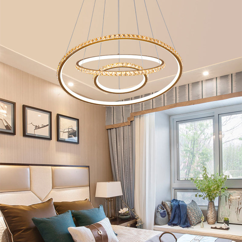 Modern Crystal LED Gold 3-Tier Chandelier Light Fixture with Dual Color Options