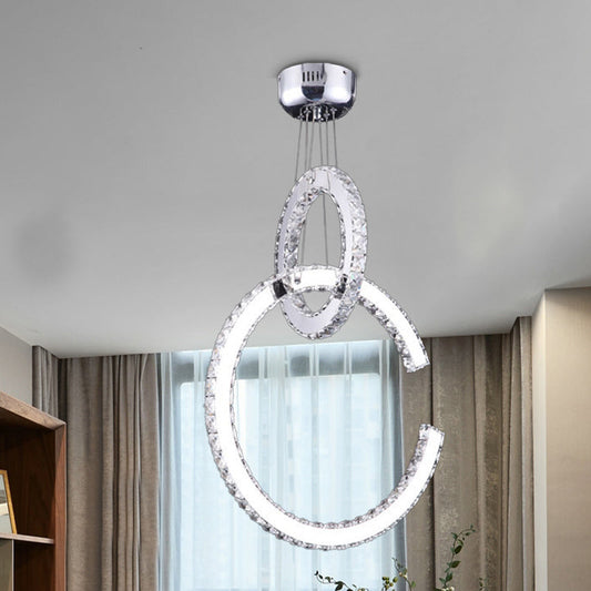 Modern LED Chandelier Lighting for Living Room - 2-Tier Chrome Pendant Light with Beveled K9 Crystal Shade in Warm/White/3 Color Light