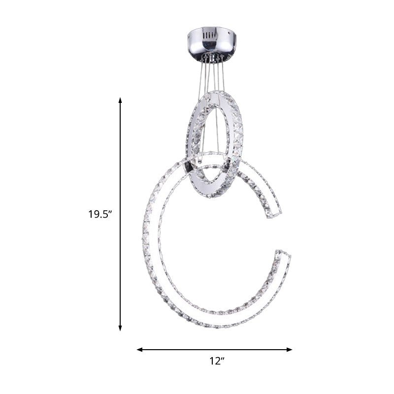 Modern LED Chandelier Lighting for Living Room - 2-Tier Chrome Pendant Light with Beveled K9 Crystal Shade in Warm/White/3 Color Light