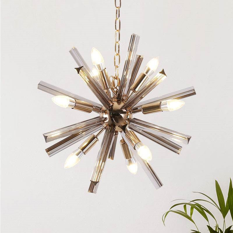 9-Bulb Living Room Chandelier Lighting Modern Brass Pendant Light Fixture with Starburst Beveled Crystal Shade
