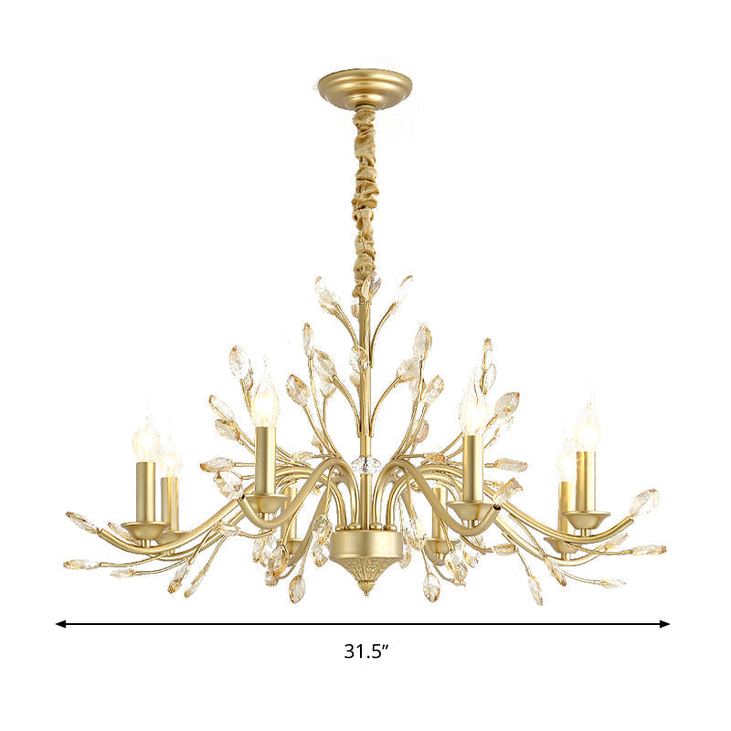 Modern Crystal Pendant Chandelier - Brass Hanging Light with Candle Bulbs, 22"/27.5"/31.5" W