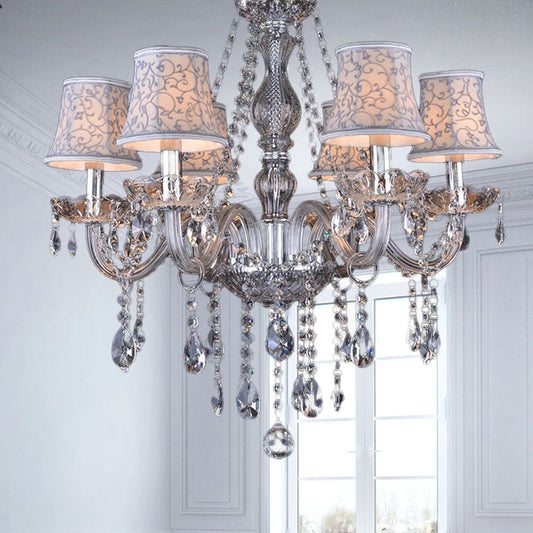 Modernist Bell Chandelier – Clear Crystal Pendant, 6/8 Bulbs, 23"/28" Wide, Beige