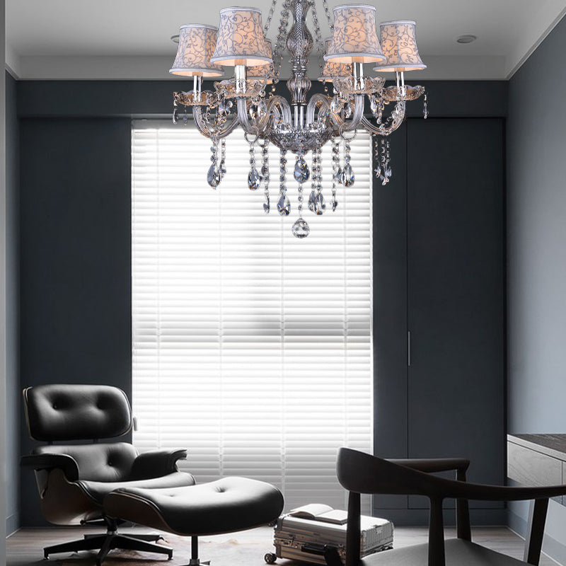 Modernist Bell Chandelier – Clear Crystal Pendant, 6/8 Bulbs, 23"/28" Wide, Beige