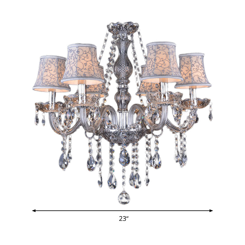 Modernist Bell Chandelier – Clear Crystal Pendant, 6/8 Bulbs, 23"/28" Wide, Beige