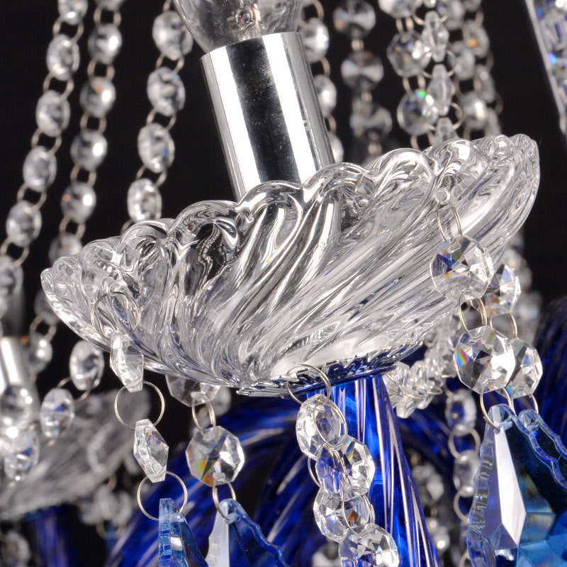 Modern Blue Crystal Candle Chandelier | 12-Light Hanging Ceiling Lamp for Balcony