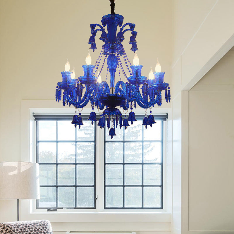 Lustre moderne en cristal bleu avec 8 têtes pour salon