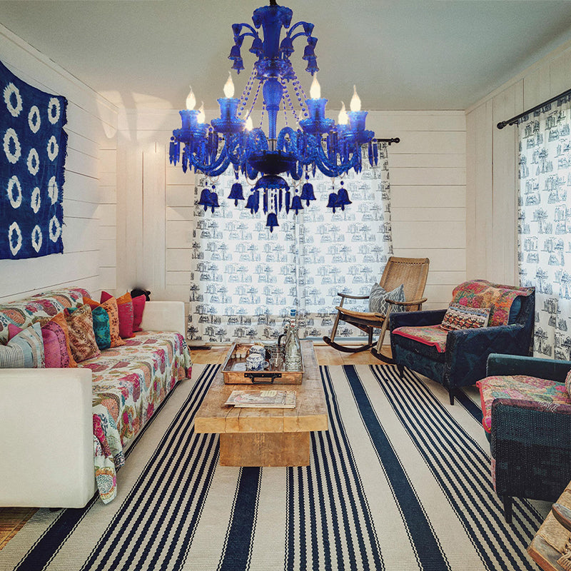 Lustre moderne en cristal bleu avec 8 têtes pour salon