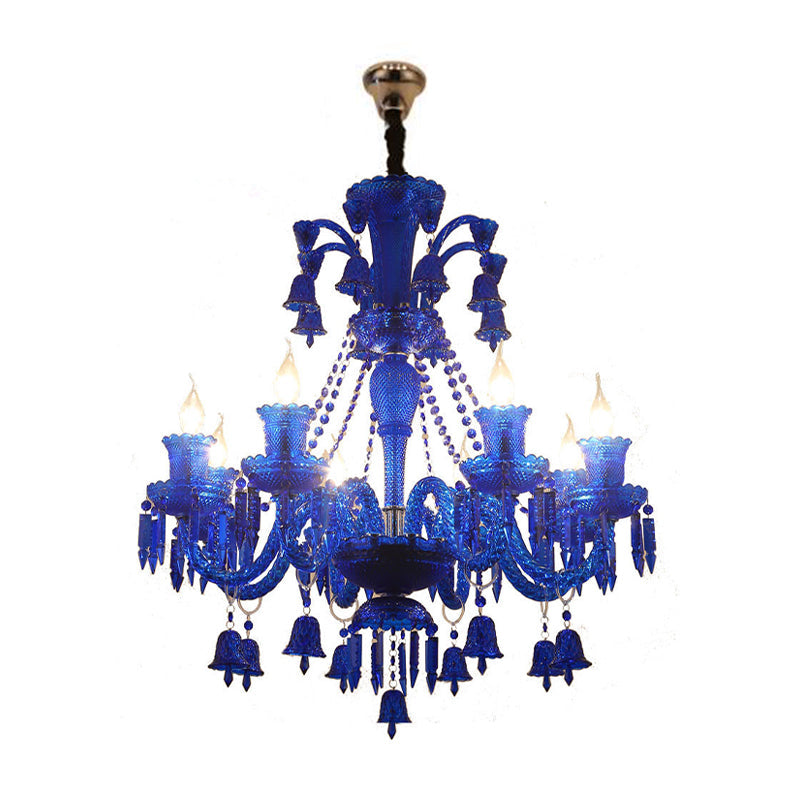 Lustre moderne en cristal bleu avec 8 têtes pour salon