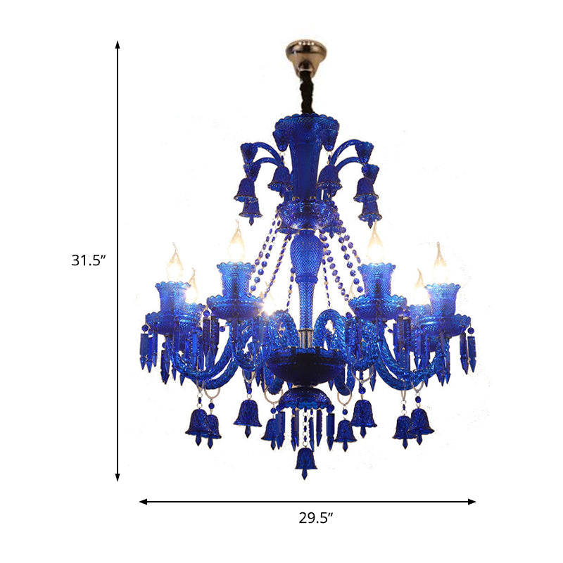 Lustre moderne en cristal bleu avec 8 têtes pour salon