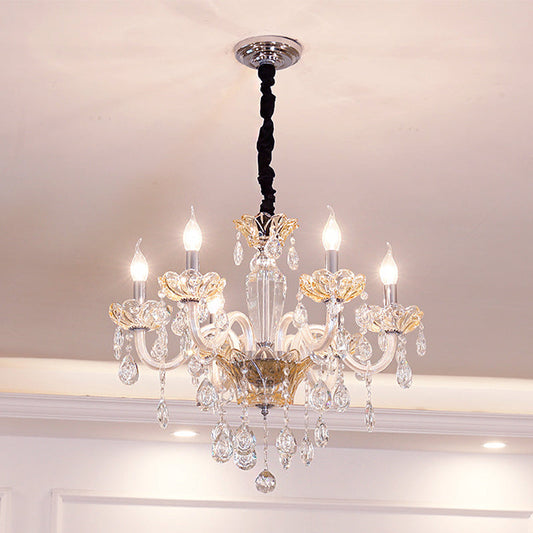 Modern Crystal Glass Candle Chandelier with 6 Bulbs - Stylish Down Lighting Pendant for Living Room