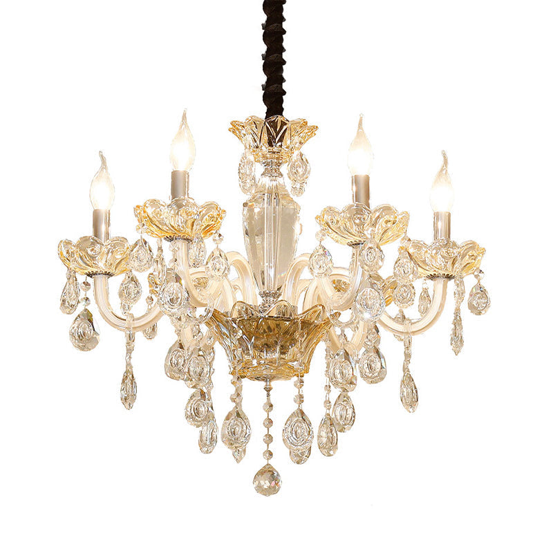 Modern Crystal Glass Candle Chandelier with 6 Bulbs - Stylish Down Lighting Pendant for Living Room