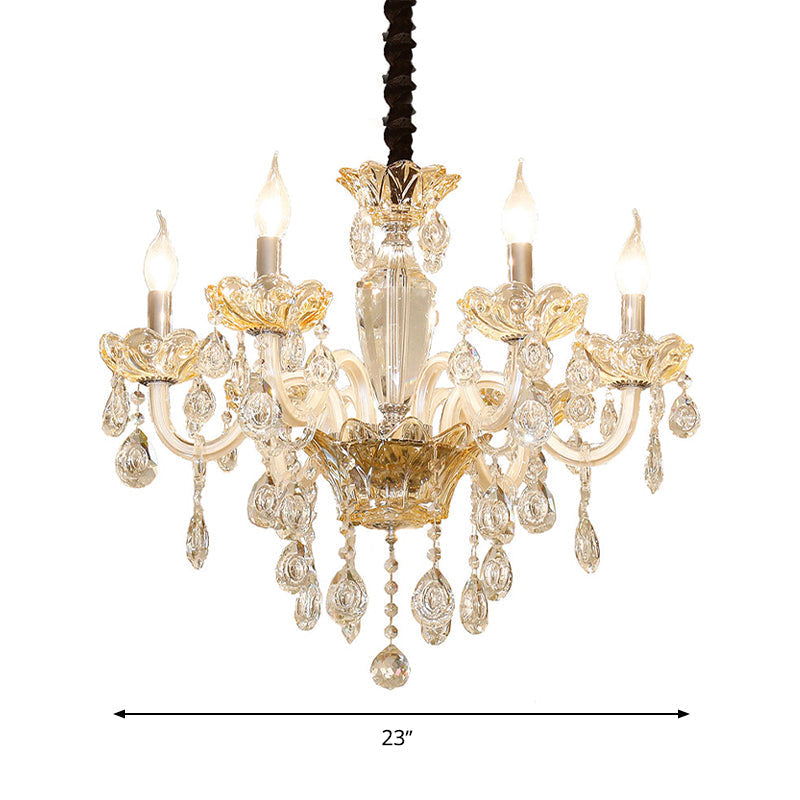 Modern Crystal Glass Candle Chandelier with 6 Bulbs - Stylish Down Lighting Pendant for Living Room