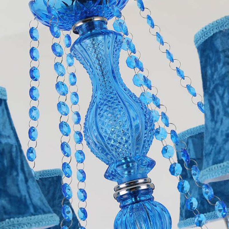 Modern Crystal Pendant Chandelier Blue Hanging Light, 6/18 Bulbs, Candle/Bell Design, 23.5"/37.5" W