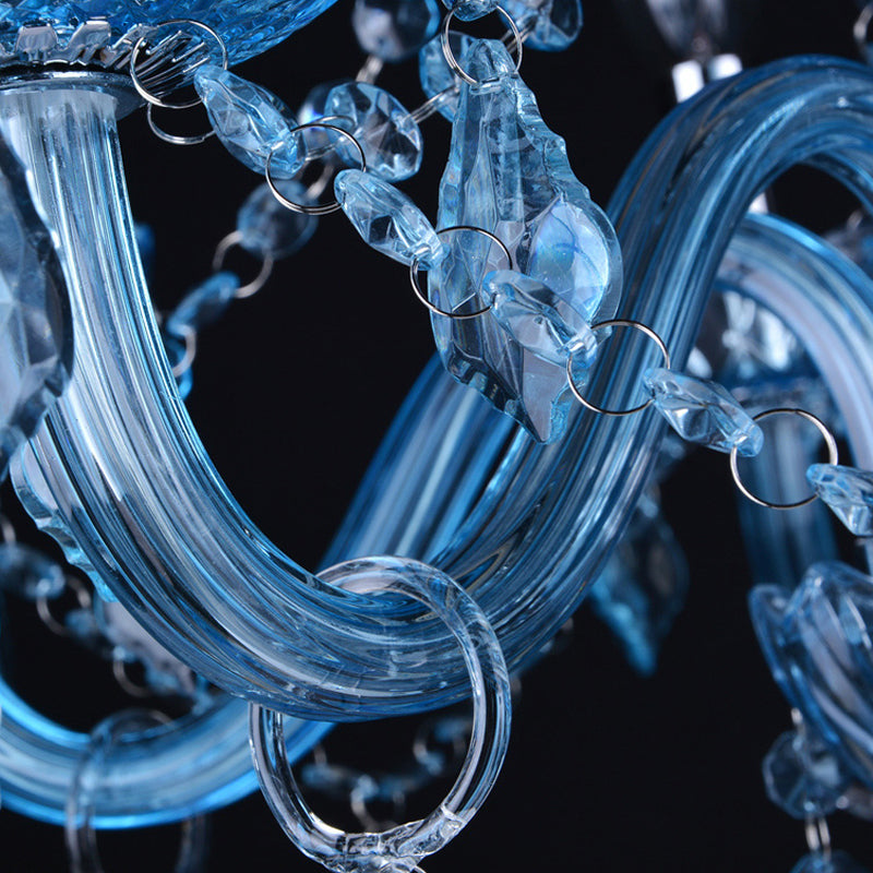 Modern Crystal Pendant Chandelier Blue Hanging Light, 6/18 Bulbs, Candle/Bell Design, 23.5"/37.5" W