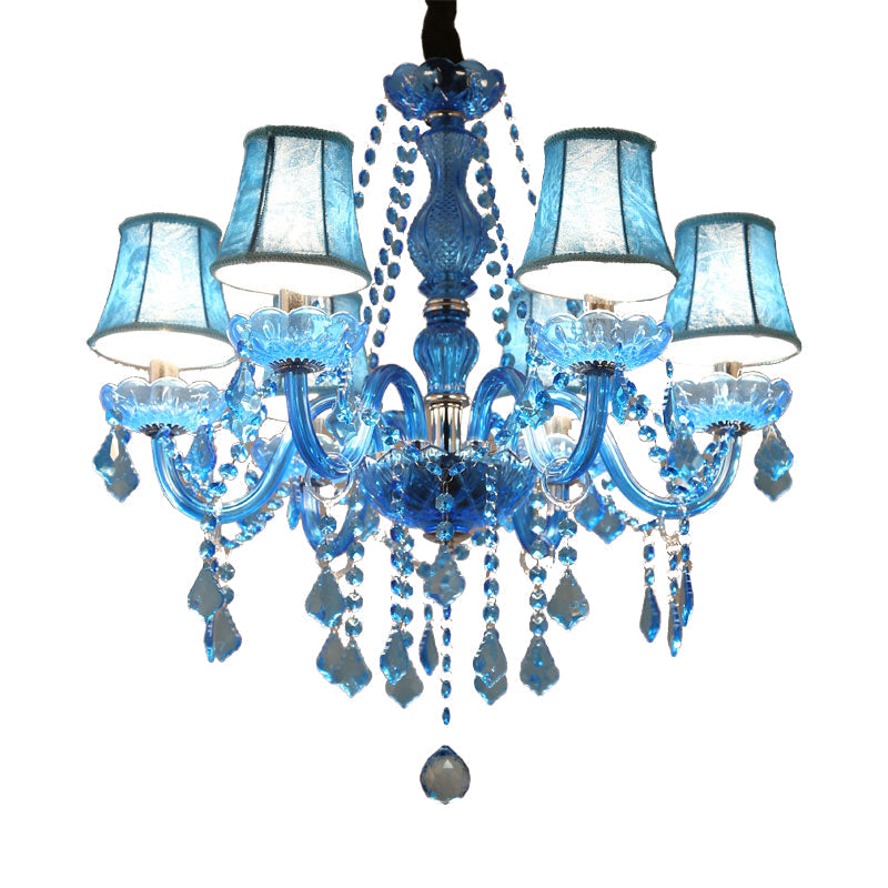 Modern Crystal Pendant Chandelier Blue Hanging Light, 6/18 Bulbs, Candle/Bell Design, 23.5"/37.5" W