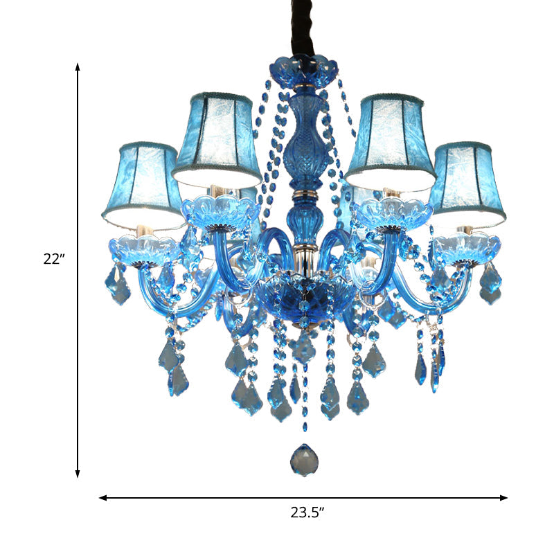 Modern Crystal Pendant Chandelier Blue Hanging Light, 6/18 Bulbs, Candle/Bell Design, 23.5"/37.5" W