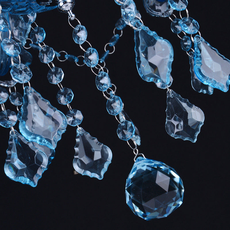 Modern Crystal Pendant Chandelier Blue Hanging Light, 6/18 Bulbs, Candle/Bell Design, 23.5"/37.5" W