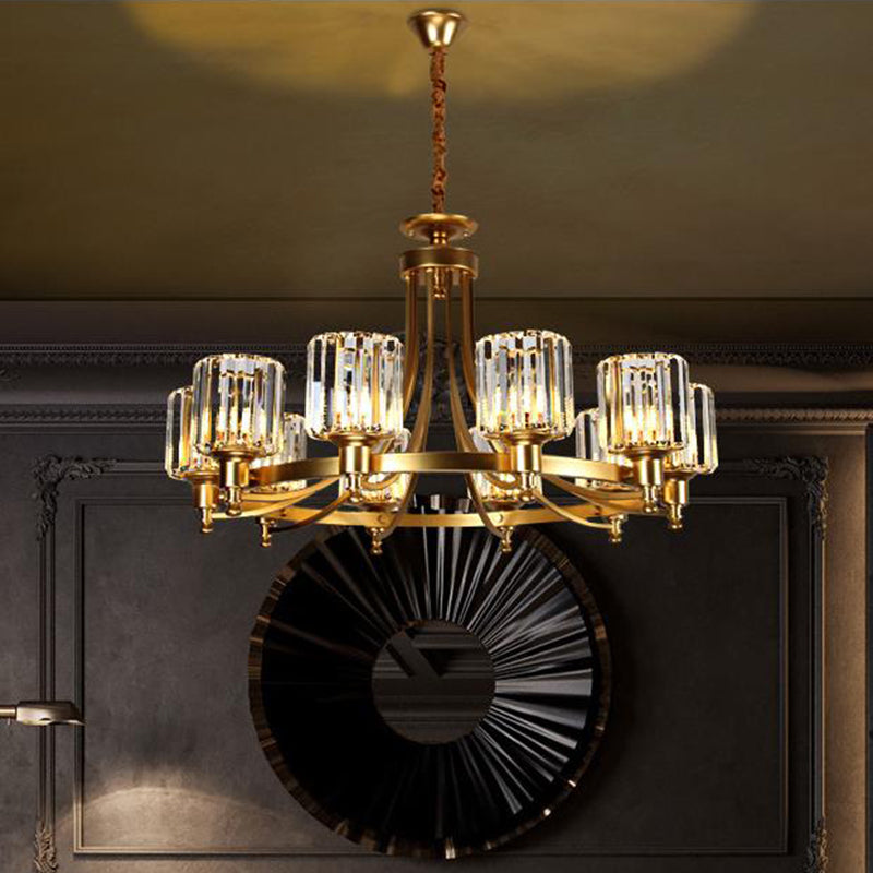 Postmodern 10-Head Cylinder Crystal Rod Pendant Chandelier – Black/Brass Hanging Ceiling Light