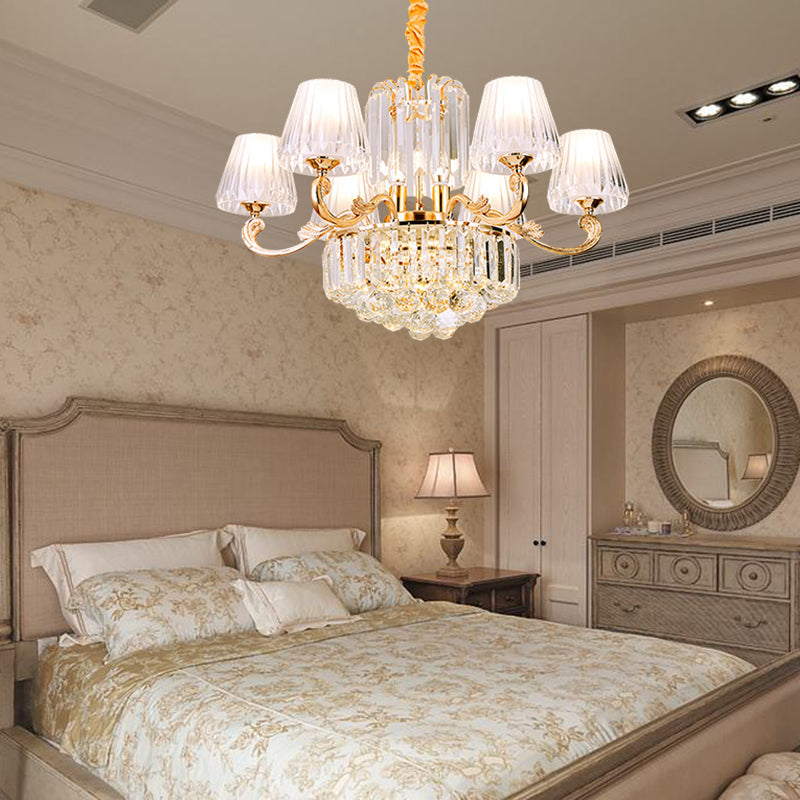 Postmodern Empire Shaped Crystal Rod Pendant Chandelier - 6/8/10 Heads Gold Suspension Light