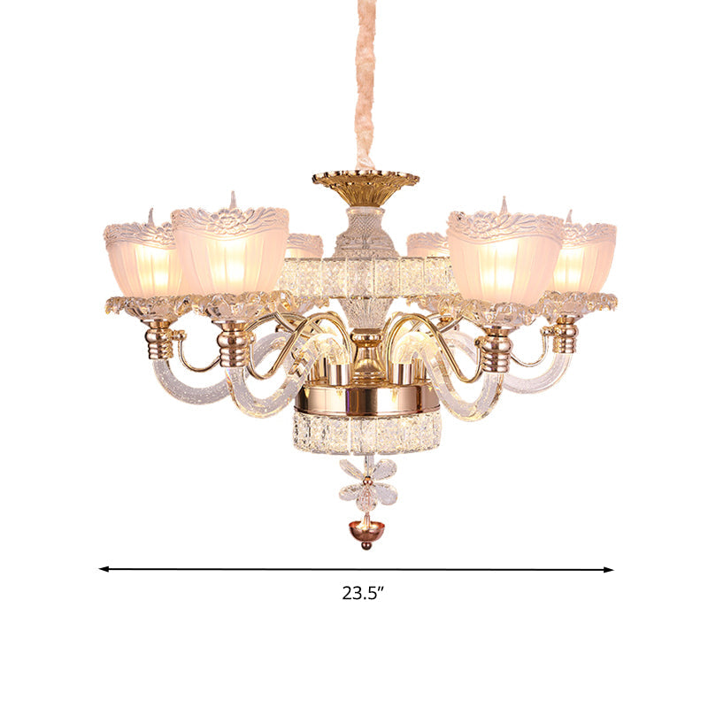 Modern Clear Crystal Ceiling Light - Rose Gold Bowl Chandelier with 6 Heads