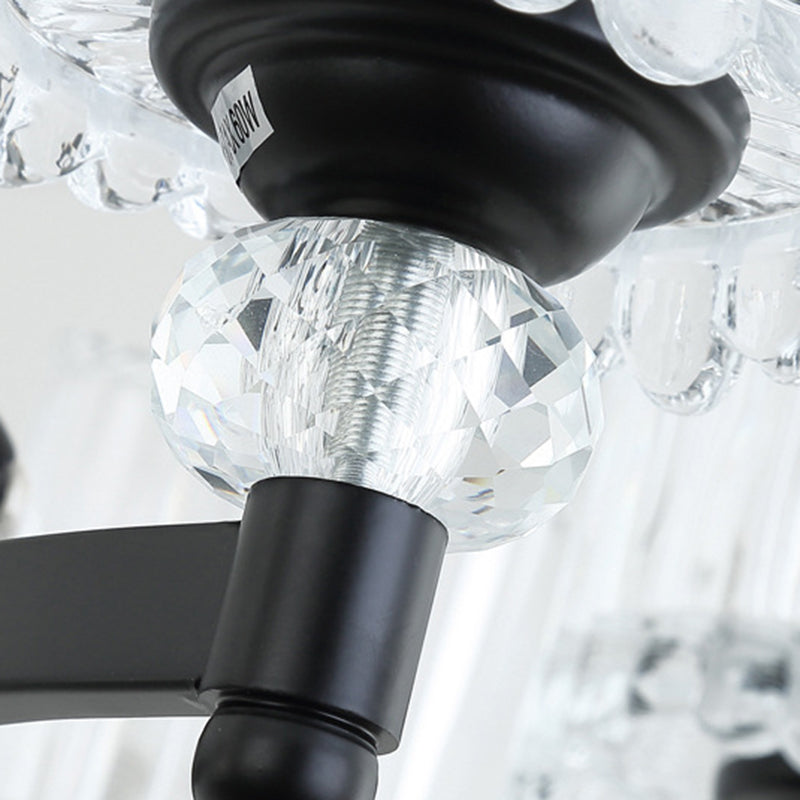 Suspension cylindrique contemporaine noire avec tiges en cristal - Kit de lampe suspendue à 6/8/10 têtes, 28"/34,5"/42,5" de large