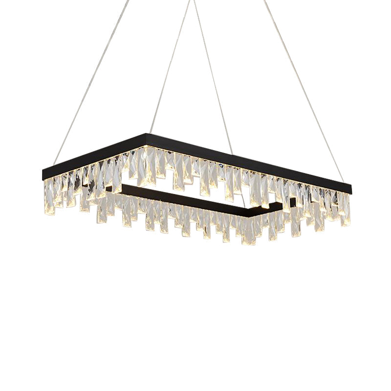 Modern Crystal Block LED Black Chandelier Lighting - Rectangle Hanging Light in 16"/23.5" Width