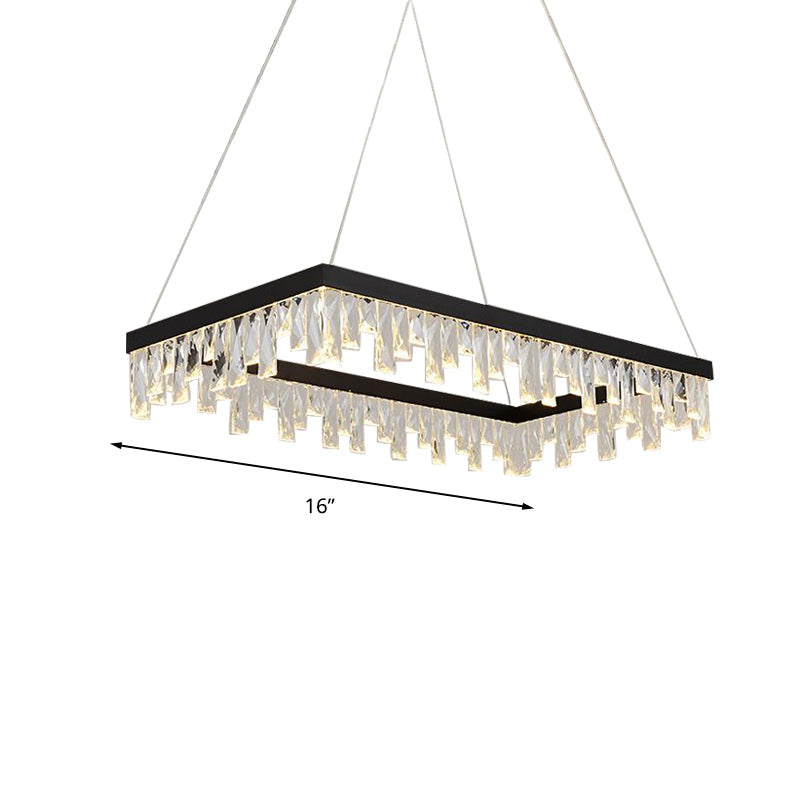 Modern Crystal Block LED Black Chandelier Lighting - Rectangle Hanging Light in 16"/23.5" Width