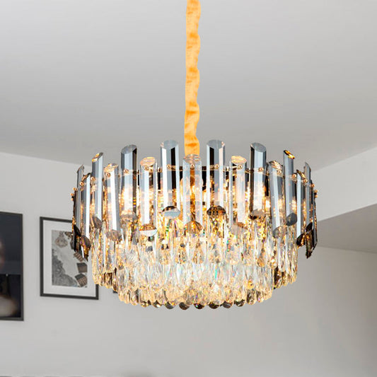 Postmodern Drum Crystal Pendant Light Kit with 10 Brass Chandelier Heads