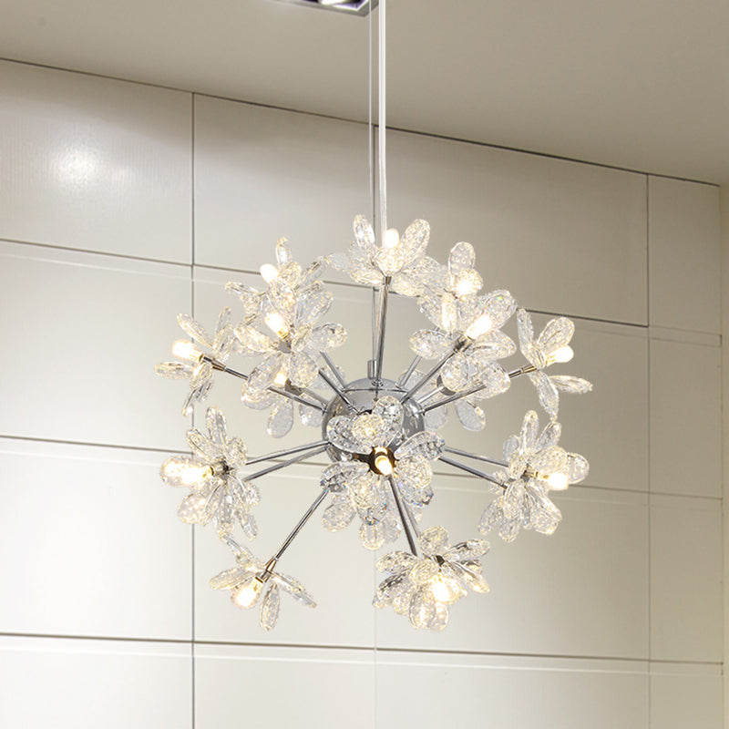 Plafonnier contemporain en cristal en forme d'étoile - Lustre suspendu en chrome/doré - Multi-têtes - Différentes options de largeur